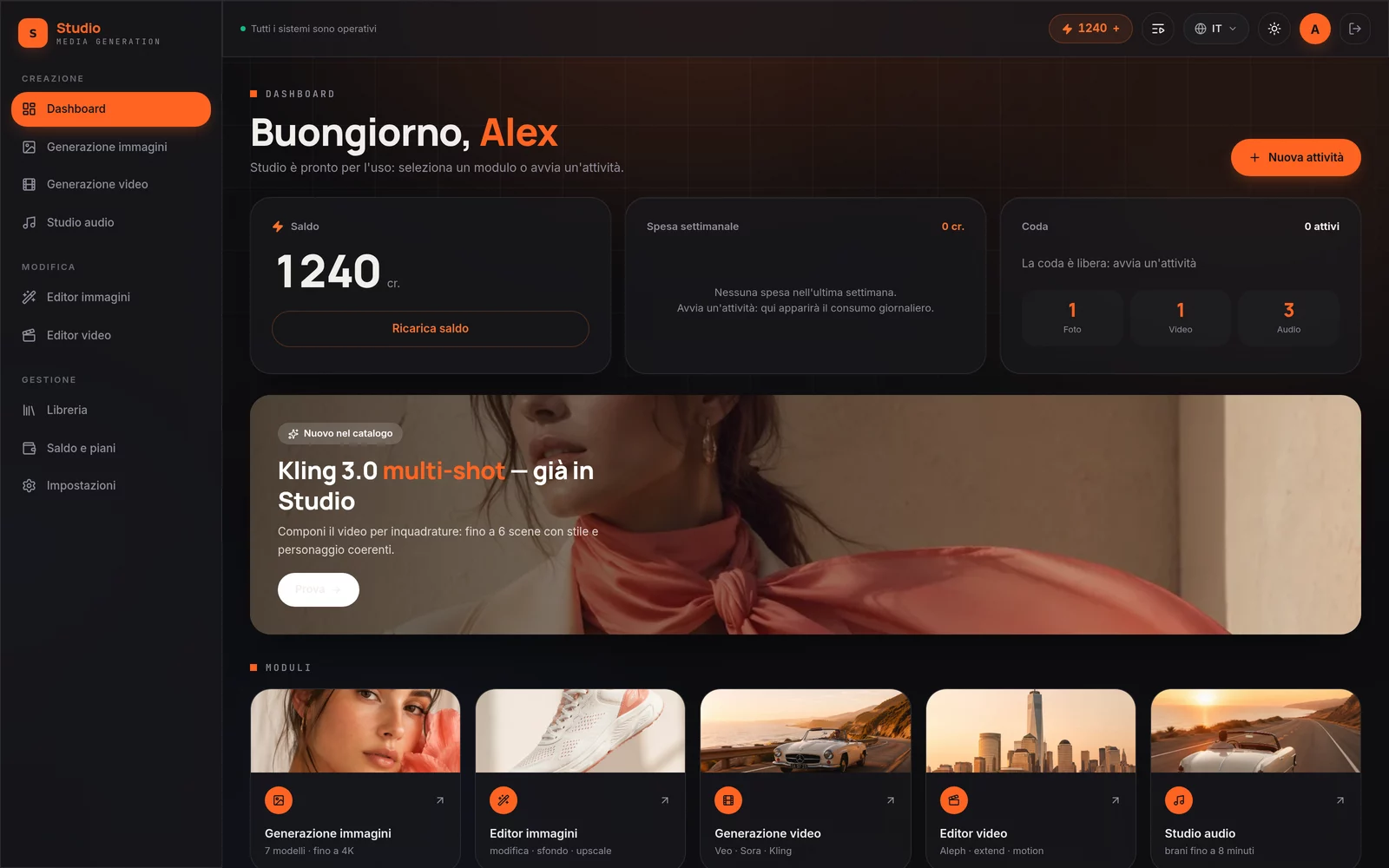 Interfaccia di GenMart: dashboard con saldo, coda e moduli